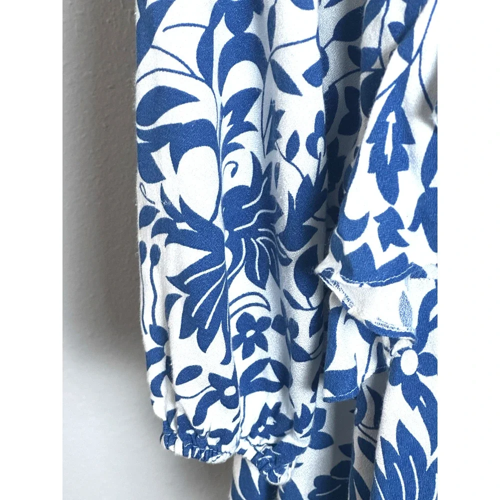Free‎ People Rebecca Ruffle Cottagecore Dress Whimsy Blue White XS
